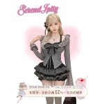 [Light Gothic] Twilight Songs Autumn/Winter Set: Black Lace Camisole + Gray Knit Cardigan + Short Skirt