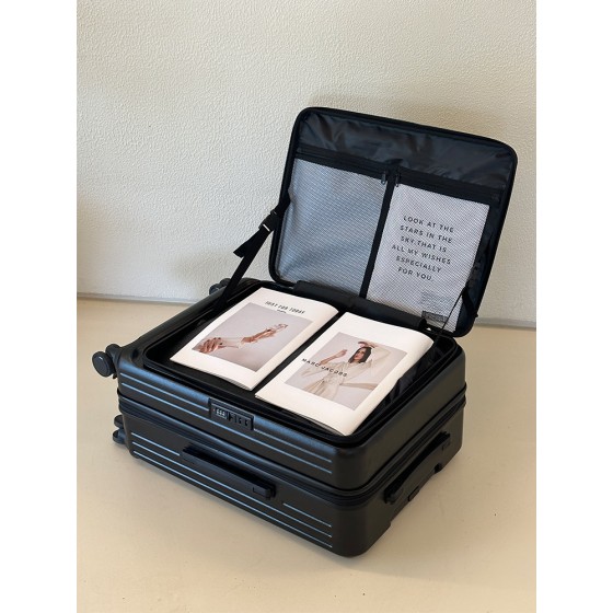 Extra-large capacity side-opening suitcase, quiet and expandable 20-inch carry-on flip-top trolley case for women, PC travel suitcase