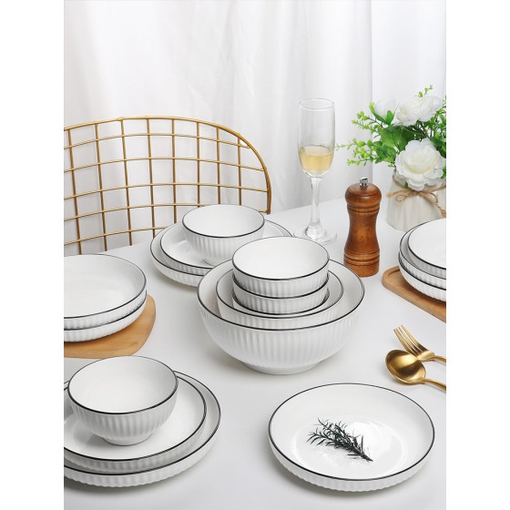 High-quality and stylish tableware set, simple bowl, plate, and chopstick combination, new 2026 ceramic tableware set for housewarming.