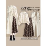 A unique and stunning knitted mini set with a sophisticated Korean style, featuring a high-end autumn/winter coat – a complete three-piece outfit inspired by Korean dramas.