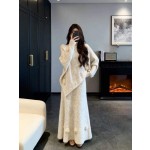 Three-dimensional floral asymmetrical sweater and knit skirt two-piece set for women, autumn and winter, elegant and ladylike style.