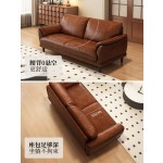 Two-seater small apartment oil-waxed genuine leather sofa, 2025 new retro style three-seater cowhide sofa, straight row