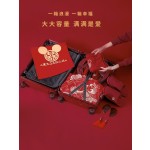 A pair of red leather wedding suitcases/dowry trunks for brides, featuring a combination lock.