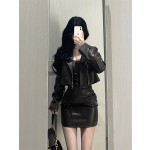 Hot Girl Short Black Leather Jacket for Women, 2025 Spring and Autumn New Style, High-End Petite PU Leather Jacket Top