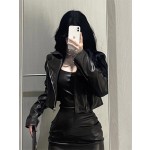 Hot Girl Short Black Leather Jacket for Women, 2025 Spring and Autumn New Style, High-End Petite PU Leather Jacket Top